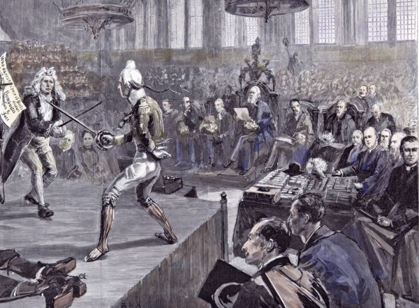 Speech day at Merchant Taylor's School, 1891 in Britain, teacher; head master; schoolteacher;