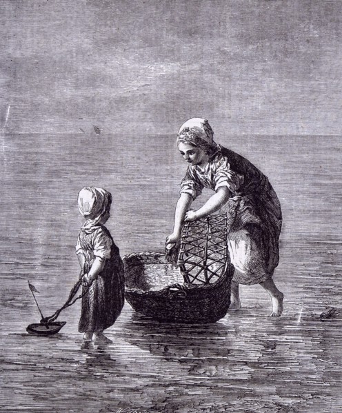 Children and the Cradle by J. Israels, dutch artist; art; child sister; sea; boat; moses basket;