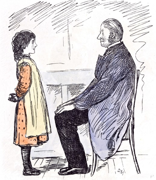 The Girl and the Headmaster, 1873, interior; at home; young and old; chair; sitting, listening;