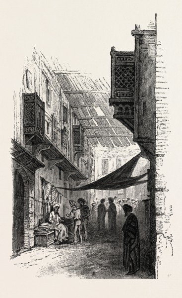 STREET IN SUEZ.  Egypt, engraving 1879