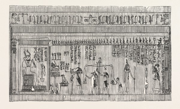 REPRESENTATION OF THE EGYPTIAN JUDGMENT OF THE DEAD. ( Vignette of the 125th chapter of the Turin