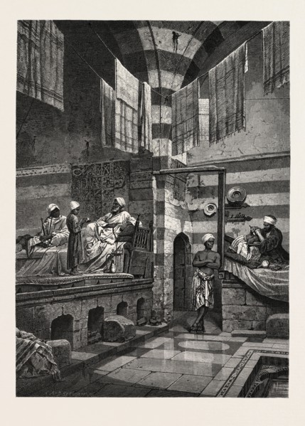 INTERIOR OF AN EASTERN BATH.  Egypt, engraving 1879