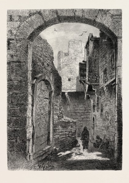 LANE IN CAIRO.  Egypt, engraving 1879