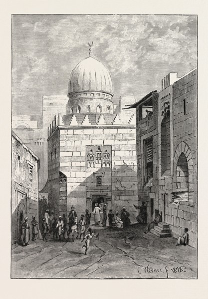 STREET AND MOSQUE.  Egypt, engraving 1879