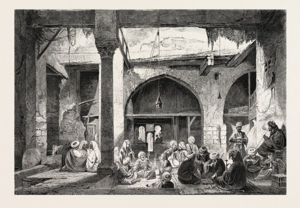 PROVINCIAL COFFEE-HOUSE.  Egypt, engraving 1879