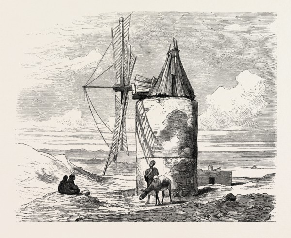 WINDMILL NEAR CAIRO. Egypt, engraving 1879