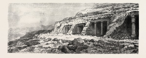 THE TOMBS OF BENT HASAN. Egypt, engraving 1879