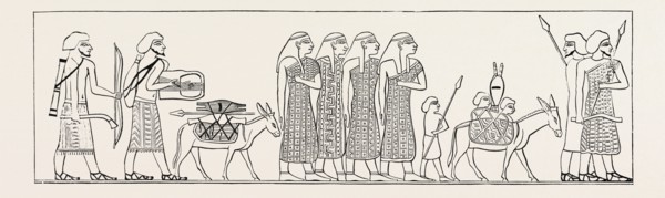 SEMITES ENTERING INTO THE NOME OF MAH.  Egypt, engraving 1879