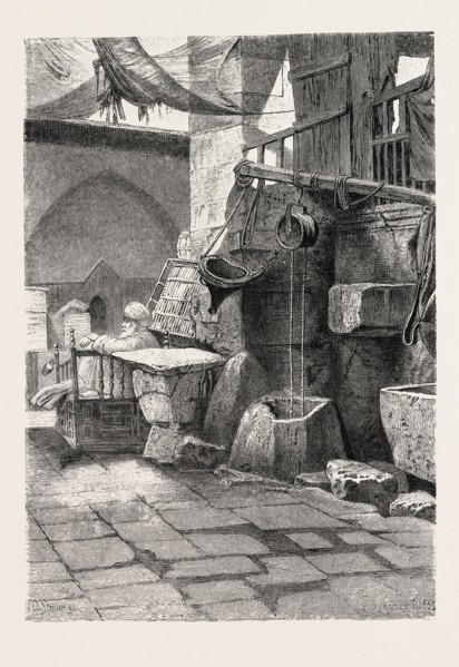 A COURT AT KOUT. Egypt, engraving 1879