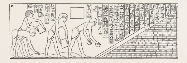 PRISONERS OF WAR ENGAGED ON THE BUILDINGS OF THOTHMES III. Egypt, engraving 1879