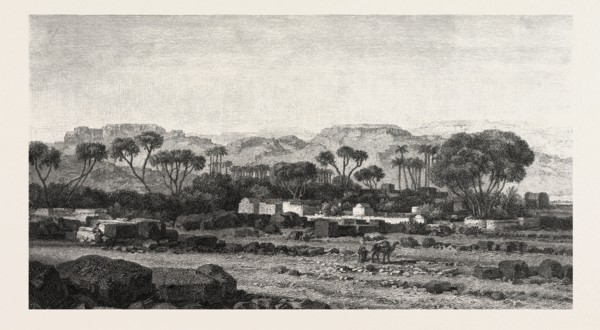 Village between Assouan and Philae. Egypt, engraving 1879