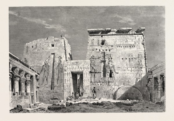 PERISTYLE IN THE TEMPLE OF ISIS ON THE ISLAN OF PHILAE. Egypt, engraving 1879