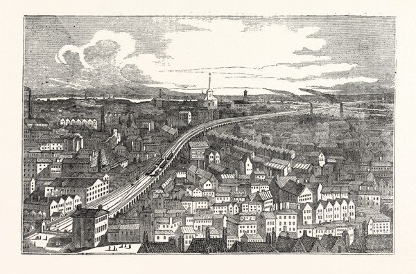 BIRD'S EYE VIEW OF THE LONDON AND GREENWICH RAILWAY, UK, britain, british, europe, united kingdom,