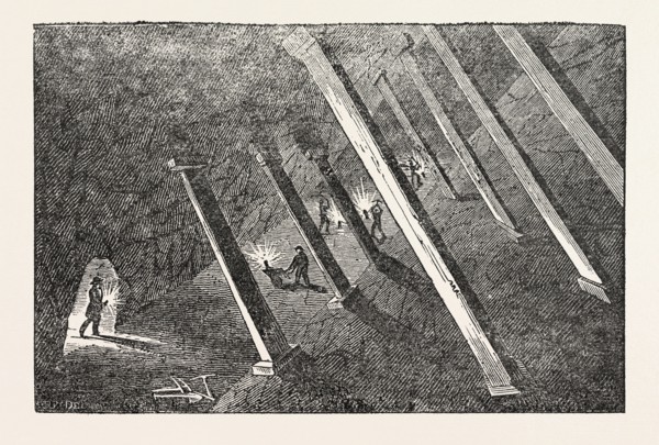 SCENE IN POLGOOTH TIN MINE, in south Cornwall, United Kingdom.