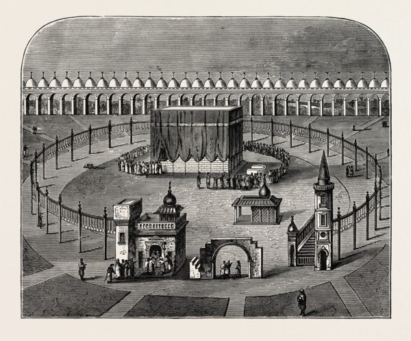 THE KAABA, OR "KISSING STONE " ENCLOSURE AT MECCA. Mecca, Bakkah. also transliterated as Makkah, is