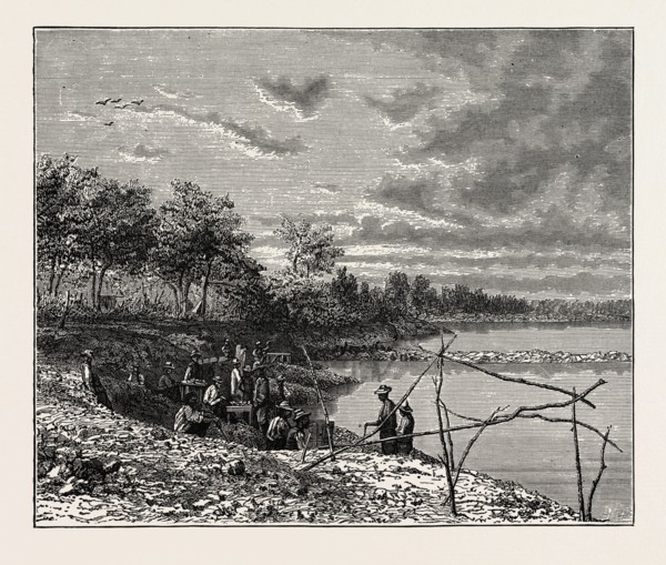 WASHING SAND FOR DIAMONDS ON THE BANKS OF THE VAAL RIVER. The Vaal is one of the most important
