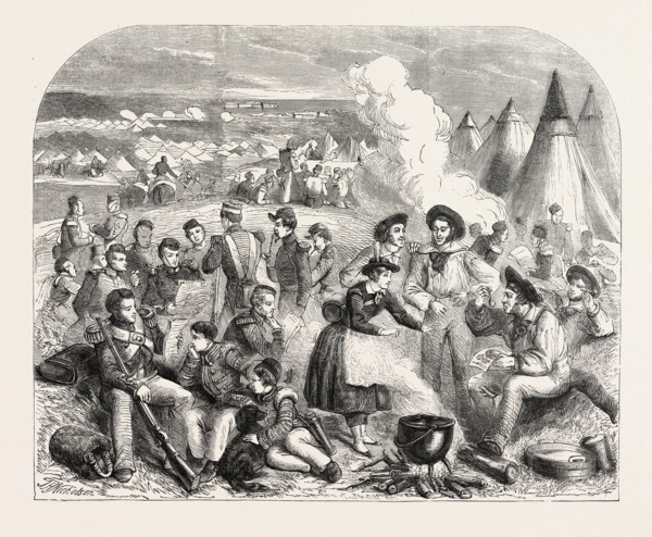 The mail arrives from London to the English camp in the Crimea. The Crimean War, 1855, Engraving