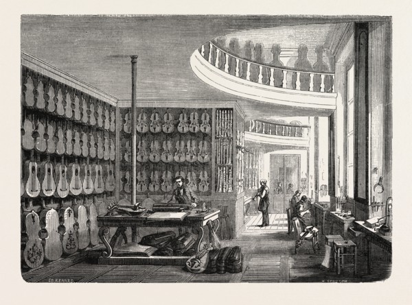 Workshop for the manufacturing of woodwind instruments and string instruments in France. engraving