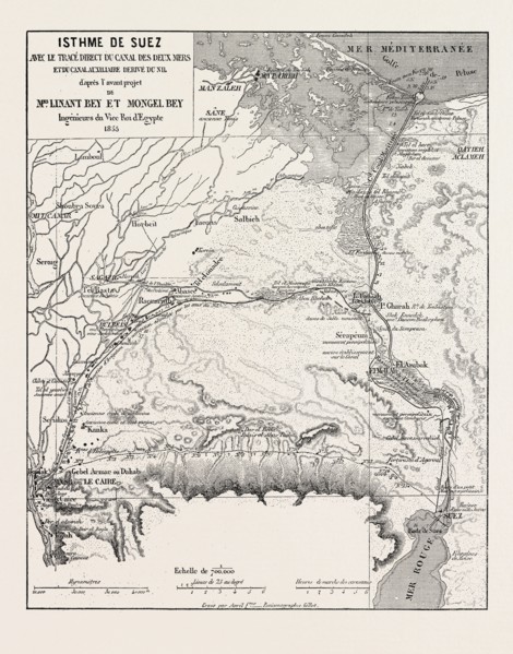 ISTHMUS SUEZ, Egypt. engraving 1855