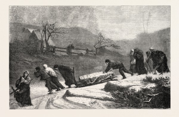 A funeral in the Vosges, painting by M. Brion. engraving 1855