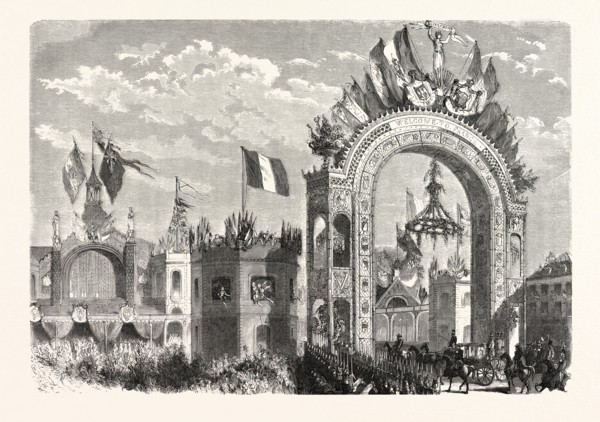 Entrance of the Queen of England at the railway station of Boulogne, France. Queen Victoria.