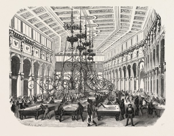 The Grand Cafe Parisien on the Boulevard Saint-Martin, Paris, France. engraving 1855