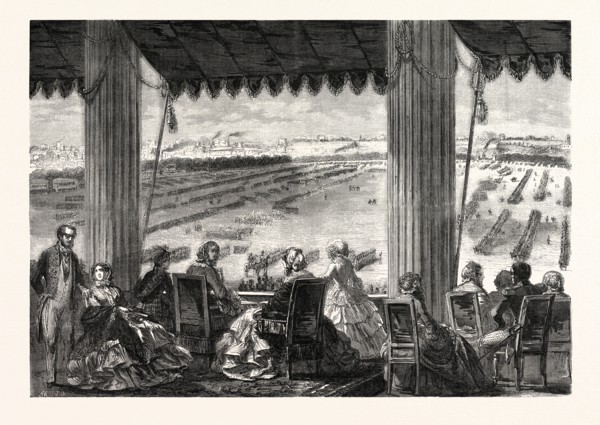 The Queen of England on the balcony of the Military School, during the review of 24 August 1855.