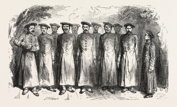 Cossack songs by a chorus of Russian prisoners. engraving 1855