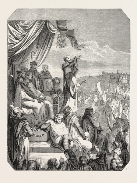 Salon of 1855. Preaching of the Second Crusade by St. Bernard, M. Beauvais drawing. Engraving