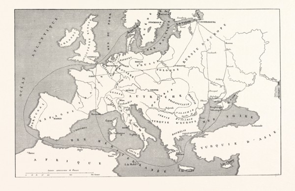 The Crimean War, 1855: Map of Europe to serve in the general war against Russia in the Baltic Sea