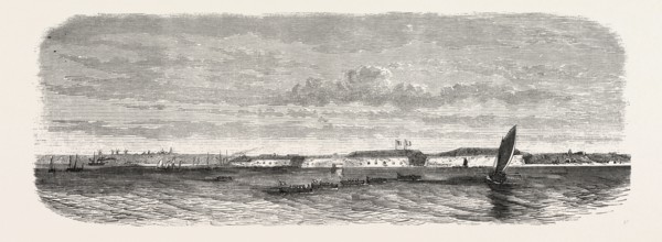 View of Fort Kinburn, taken from La Lave, from his battle station. Otchakoff. Burial men of the