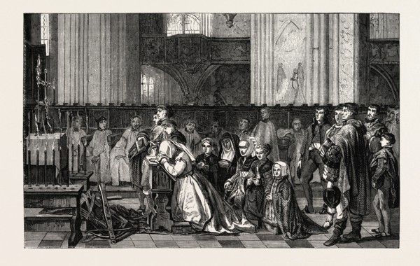 Salon of 1855. Belgian school. The trentaines de Bertal de Haze, painting by M. Leys. Engraving