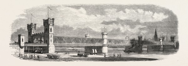 Railway Erquelines Saint-Quentin: The new bridge of Cologne, 1855. Engraving