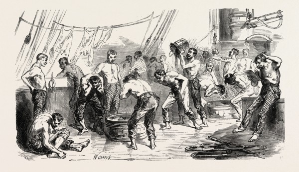 The army of the East: The toilet on board, 1855. Engraving