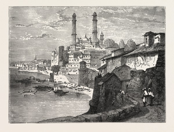 BENARES, FROM THE GANGES. Varanasi, also Benares, Banaras or Kashi, is a city on the banks of the