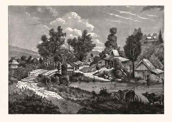 A HAMLET AND BRIDGE IN CAMBODIA