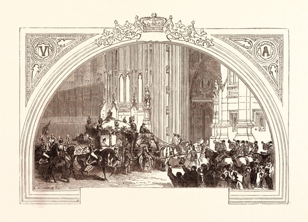 OPENING OF PARLIAMENT, FEBRUARY 3, 1852. THE VICTORIA TOWER. London, UK, britain, british, europe,