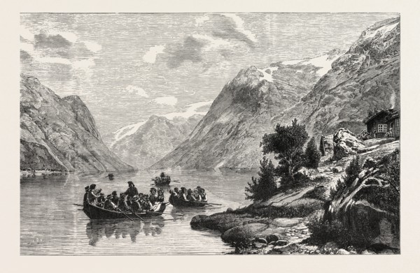 THE RETURN FROM THE WEDDING, HARDANGER FJORD. Hardangerfjord in the county of Hordaland in Norway