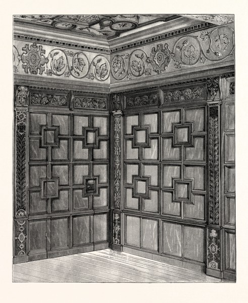 Wainscot and Pargetry, Carbrooke Hall, a historic house in Sheffield, England. UK, britain,