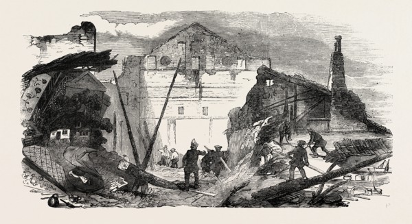 REMAINS OF THE PAVILION THEATRE, AFTER THE FIRE, WHITECHAPEL, LONDON, UK, 1856