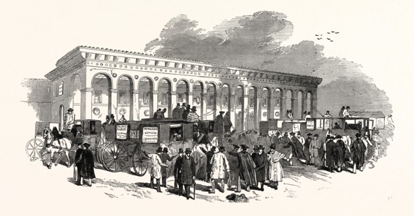 THE CAMBRIDGE CHANCELLORSHIP ELECTION: THE RAILWAY STATION AT CAMBRIDGE, ARRIVAL OF VOTERS, UK,