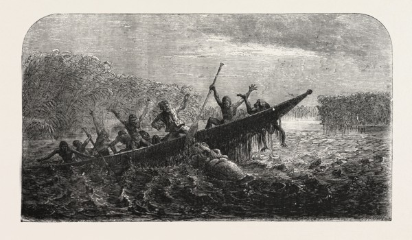 DR. LIVINGSTONE'S MISSIONARY TRAVELS AND RESEARCHERS IN SOUTH AFRICA: BOAT CAPSIZED BY A