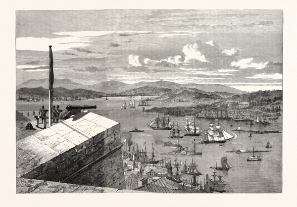 VIEW FROM THE KING'S BASTION, QUEBEC, THE ISLE OF ORLEANS IN THE DISTANCE. 1860