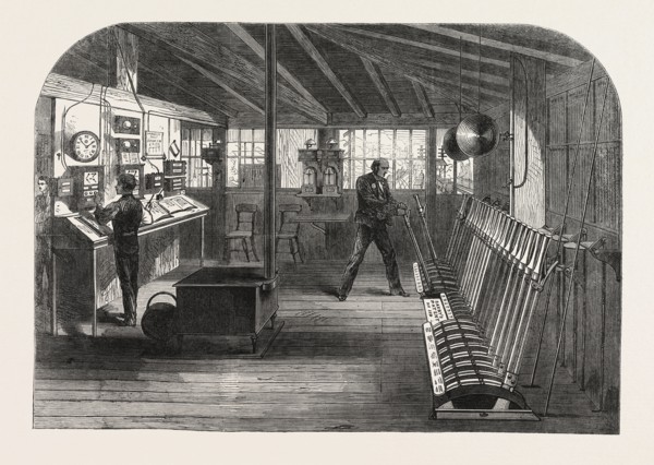 INTERIOR OF THE A.B. SIGNAL-BOX OF THE SOUTH EASTERN RAILWAY AT THE LONDON BRIDGE STATION, LONDON,