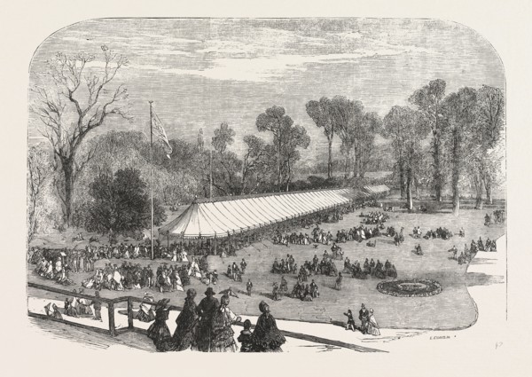 EXHIBITION OF THE HORTICULTURAL SOCIETY, AT GORE HOUSE, KENSINGTON, LONDON, UK, 1855