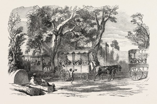 PLEASURE VANS. SCHOOL CHILDREN'S HAMPTON-COURT HOLIDAY, 1849