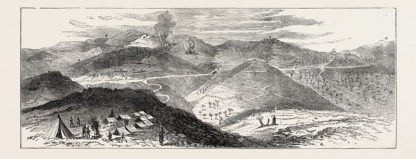 THE CIVIL WAR IN SPAIN: VIEW OF THE LEFT-HAND POSITIONS OF THE CARLIST LINES: SKETCHED FROM THE