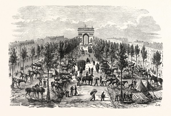 Franco-Prussian War: artillery and cavalry camp on the Avenue of the great army, France