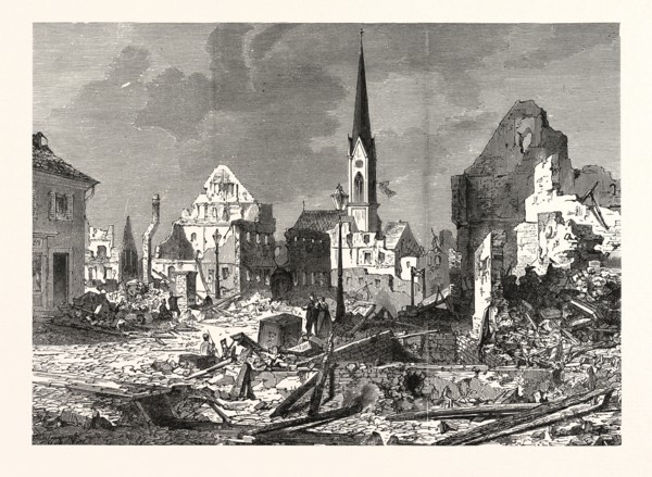 Franco-Prussian War: The devastation in the main street of Kehl, an open city by, French batteries