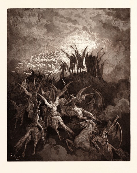 THE REBEL ANGELS SUMMONED TO THE CONCLAVE, BY Gustave Doré. Dore, 1832 - 1883, French. Engraving